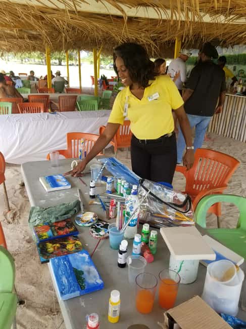 Sip & Paint with lunch on exciting Ffryes Tiki beach Bar - From St. John’s to an Antiguan art stop